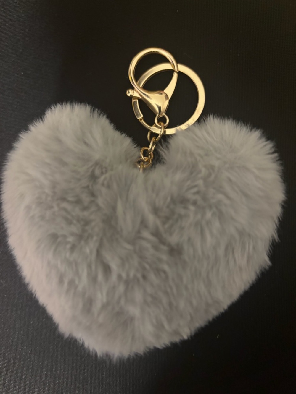 Faux Fur Heart Keychain Pom-Pom in Light Gray